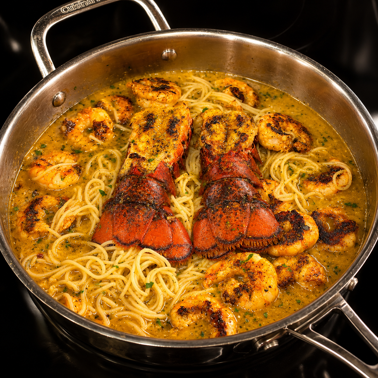 High-contrast top-down shot of a structured home-cooked meal