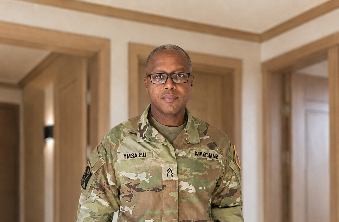 Retired U.S. Army culinary leader in uniform representing the military food service background behind SGT Bee’s Kitchen.