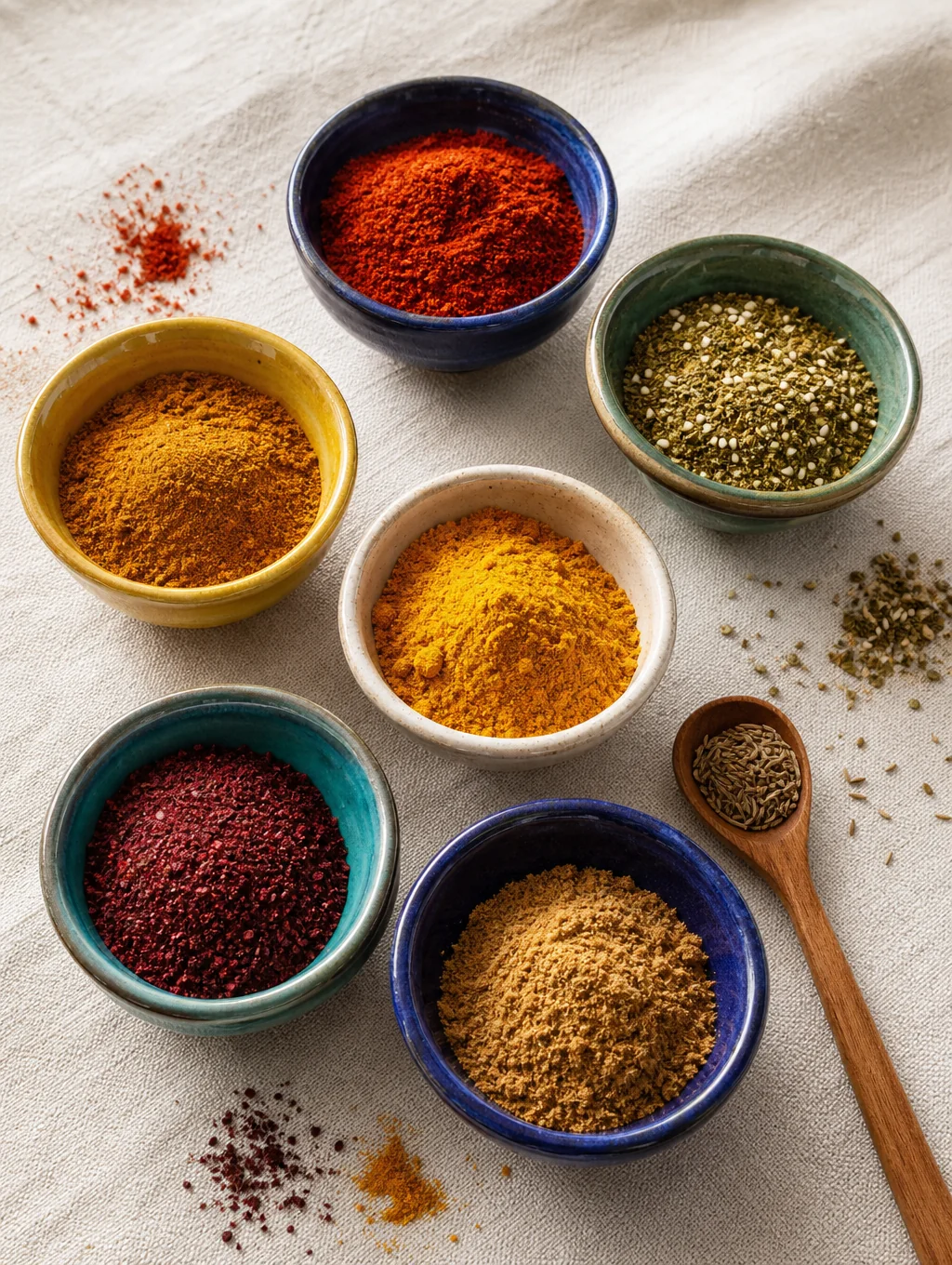 A collection of affordable pantry staples like grains, beans, and spices